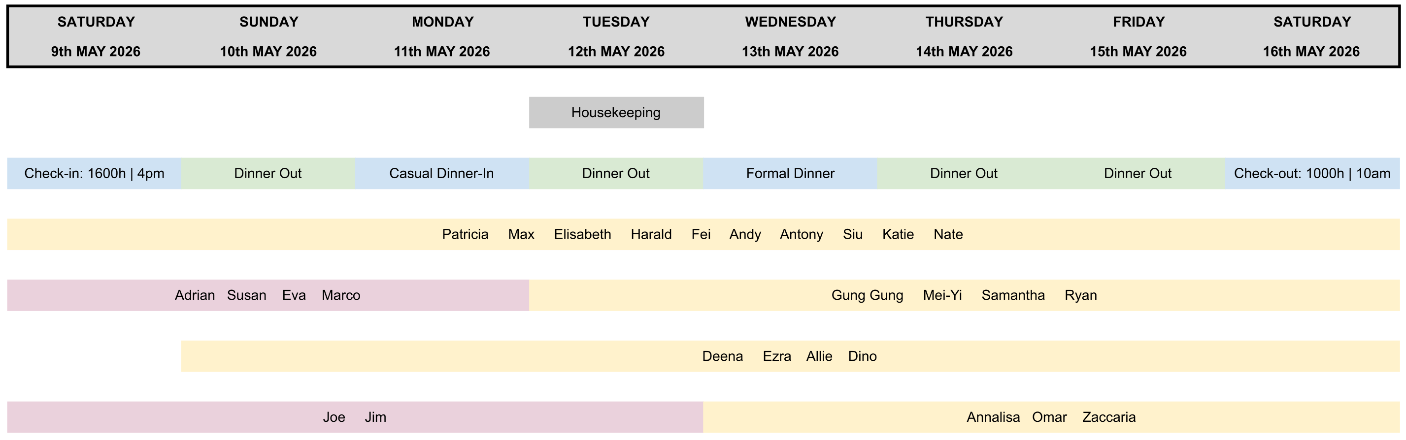 Wedding Week Calendar